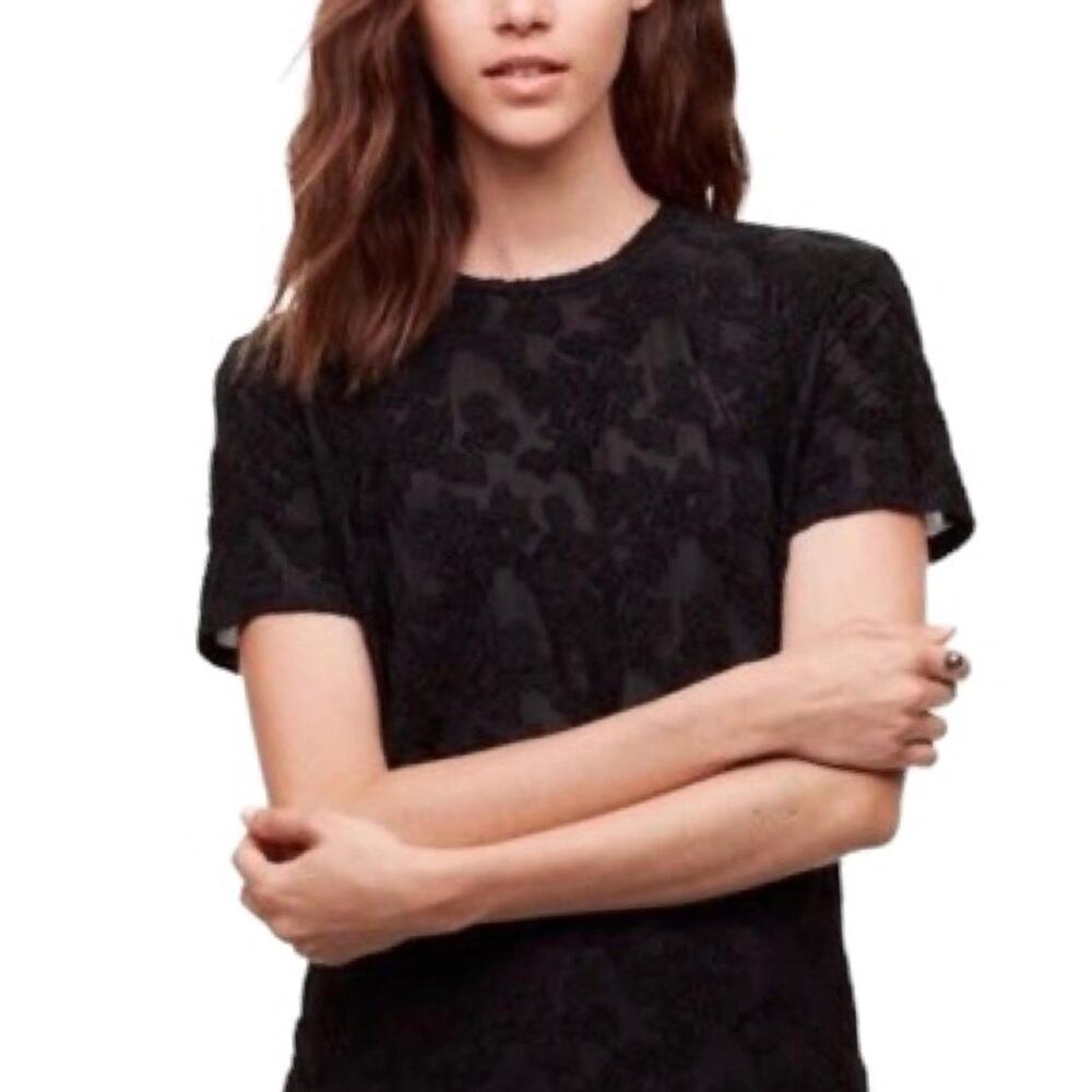 Aritzia Wilfred Black Lace Sheer Open Back Short Sleeve Tee Size Small